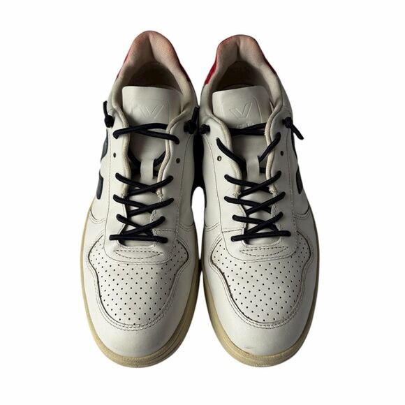 Veja V-10 Leather Sneakers White Black Red Women’s Size 8 (EU 39) - Picture 3 of 15